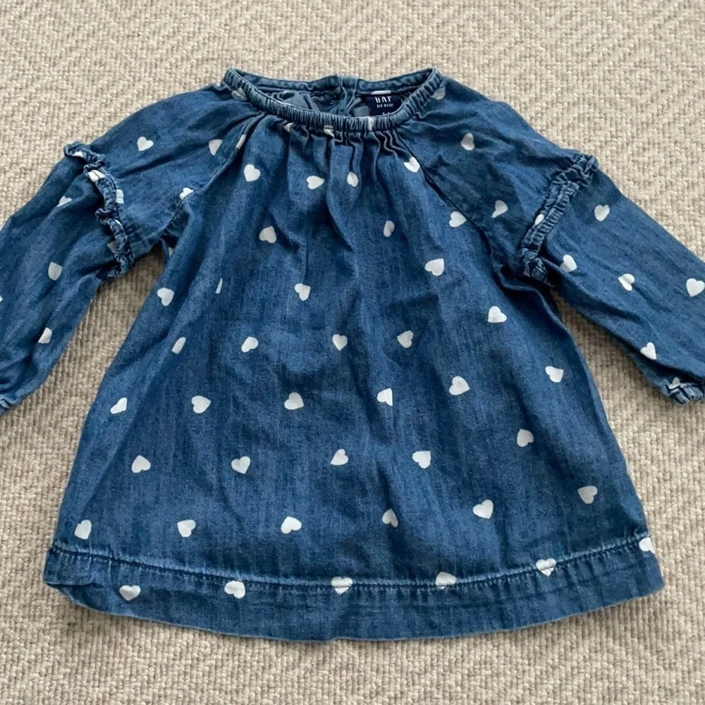 Baby Gap Denim Heart Blue White Top Tunic Dress 3-6 Month